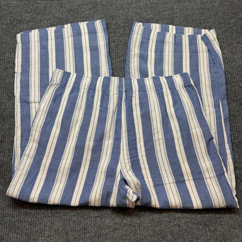 Womens XL Demi Wide Leg Blue White Striped Cotton Crop Pants High Rise Casual - Picture 5 of 14